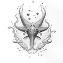 A tattoo showcasing a serene underwater scene with a stingray and various marine life in a dotwork style tattoo design idea