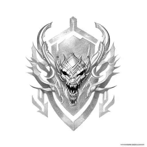 Dragão em cima do martelo do Thor tattoo design idea