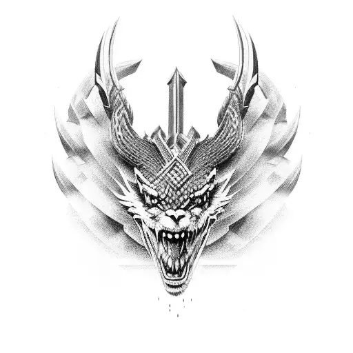 Dragão de raio envolvido no martelo do Thor tattoo design idea