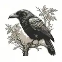 black raven on a branch in the background, a Slavic symbol tattoo design idea