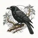 black raven on a branch in the background, a Slavic symbol tattoo design idea