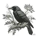 black raven on a branch in the background, a Slavic symbol tattoo design idea