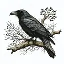 black raven on a branch in the background, a Slavic symbol tattoo design idea