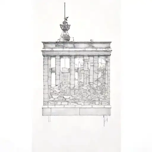 Berlin wall destroyed side view tattoo design idea