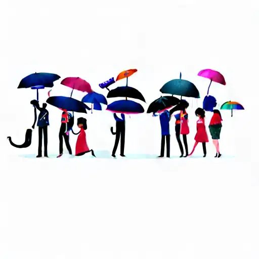 a group of people with umbrellas tattoo design idea