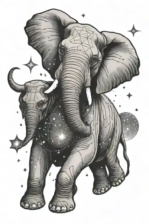 elephant with big dipper constellation tattoo design idea