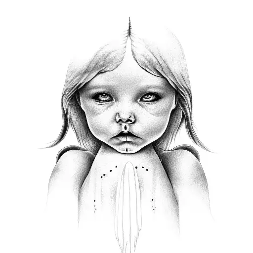 daughter angel baby has no face pure  tattoo design idea