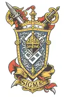 uppercase sigma letter on a shield, book, sword, chess queen tattoo design idea