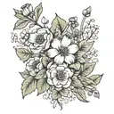 I want birth flowers from June August November and October in a very mini bouquet in line art tattoo tattoo design idea