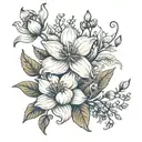 I want birth flowers from June August November and October in a very mini bouquet in line art tattoo tattoo design idea