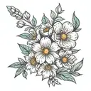 I want birth flowers from June August November and October in a very mini bouquet in line art tattoo tattoo design idea