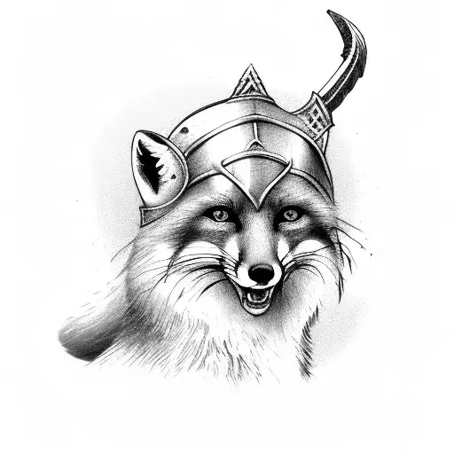 Fox, weasel, Viking female warrior with a sword with a skull tattoo design idea