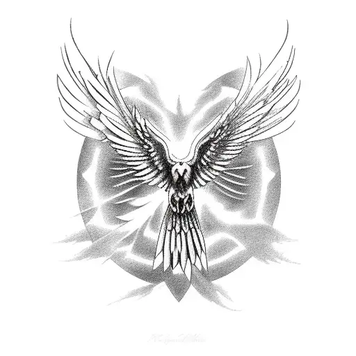 Phoenix over skyline tattoo design idea