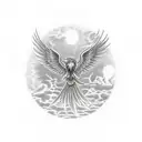 Phoenix over skyline tattoo design idea