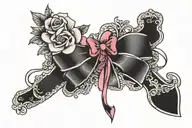 Thigh garter tattoo with pink bow and flowers tattoo design idea