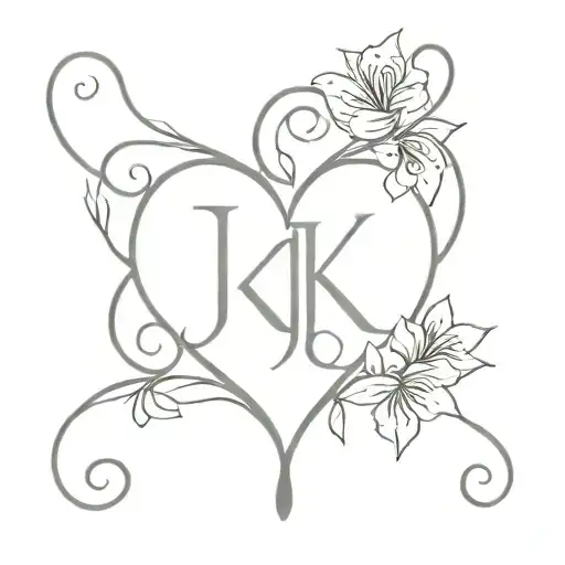 initials J & K and a heart. wide scripture tattoo design idea
