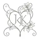initials J & K and a heart. wide scripture tattoo design idea