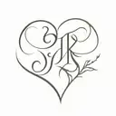 initials J & K and a heart. wide scripture tattoo design idea
