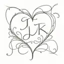 initials J & K and a heart. wide scripture tattoo design idea
