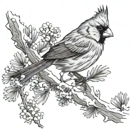 male Cardinal on snowy branches tattoo design idea