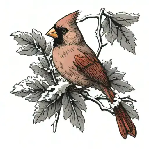 male Cardinal on snowy branches  tattoo design idea