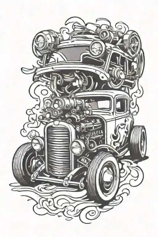 hot rod car tattoo design idea