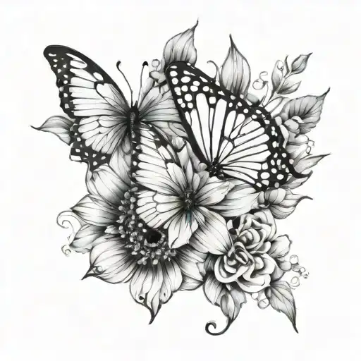 half butterfly half flower tattoo design idea