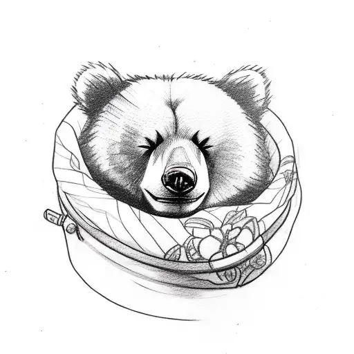 A sketch-style tattoo of a bear sleeping in a bed tattoo design idea