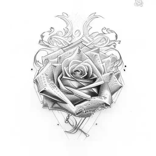 purple heart with rose tattoo design idea