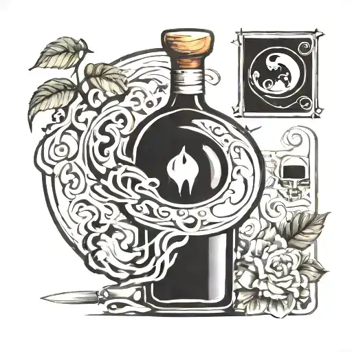 A yin-yang symbol made out of a wine bottle and a chef's knife, representing the harmony between the client's love for cooking and appreciation for wine tattoo design idea