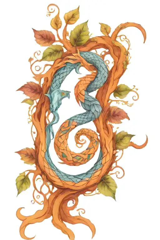 Jörmungandr wrapped around tree of life in color  tattoo design idea