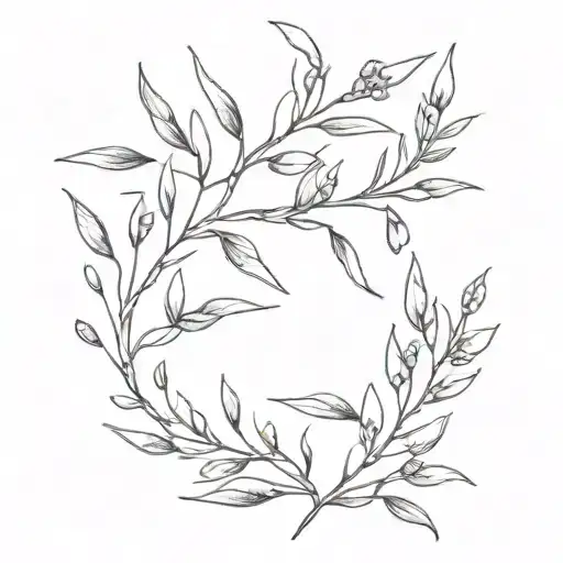 olive branch, willow branch and lavender flower tattoo design idea
