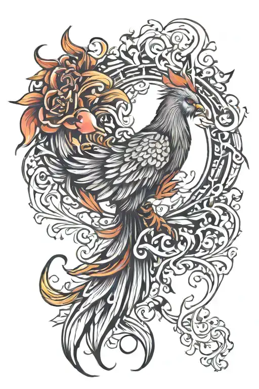 phoenix, survivor, broken heart surrounded tattoo design idea