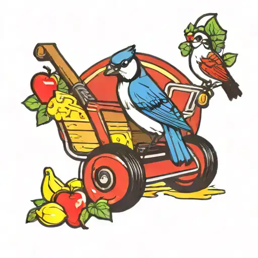 apple , blue jay bird, B J, banana split ice cream, lawn mower tattoo design idea