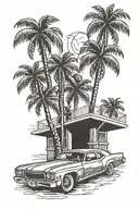 palm tree and low rider car driving tattoo design idea