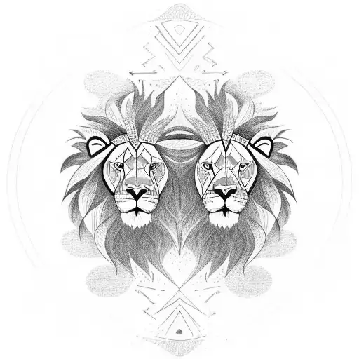 A lion and lamb facing each other in a tribal style design, representing the duality of strength and gentleness in the Christian faith tattoo design idea