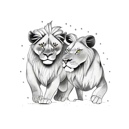 A minimalist tattoo of a lion and lamb working out together in a gym setting tattoo design idea