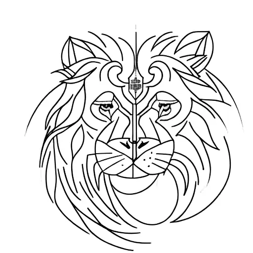 A minimalist tattoo of a lion and lamb working out together in a gym setting tattoo design idea