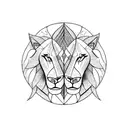 A lion and lamb facing each other in a tribal style design, representing the duality of strength and gentleness in the Christian faith tattoo design idea
