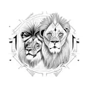A lion and lamb facing each other in a tribal style design, representing the duality of strength and gentleness in the Christian faith tattoo design idea