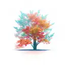 A vibrant autumn tree with swirling leaves in various shades of red, orange, and yellow tattoo design idea