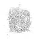Leafy labyrinth tattoo design idea