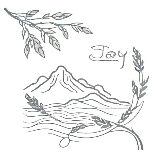 Joy, lavender tied, wave crashing, pinetree, rosmarin, love, now, gratitude tattoo design idea