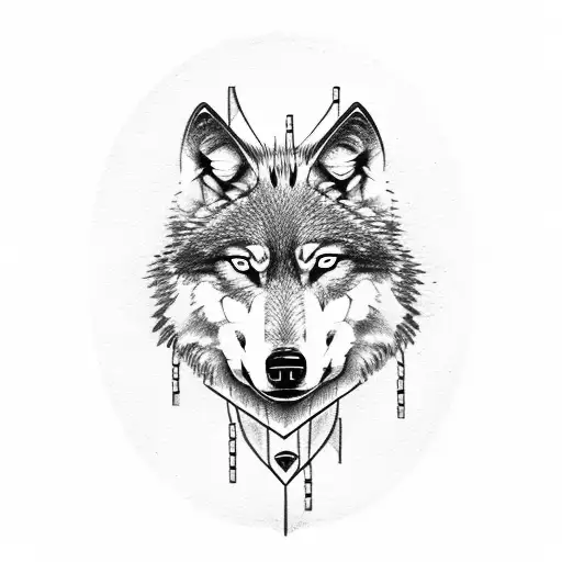 wolf with pendulum playing scrabble  tattoo design idea