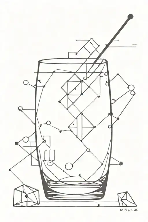 A glass of alcohol with mathematical symbols floating above it, creating a unique composition tattoo design idea