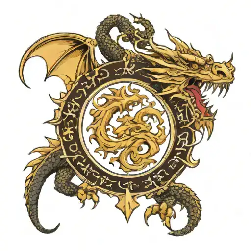 The Brown family golden crest heraldry eastern dragon wrapped tattoo design idea