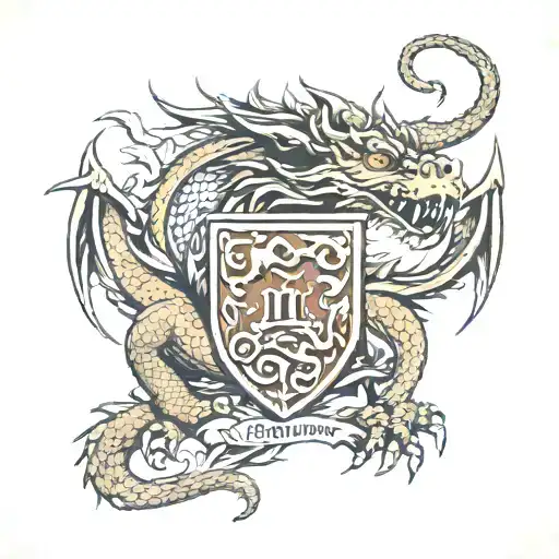 Brown family crest heraldry eastern dragon wrapped tattoo design idea