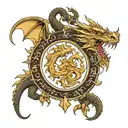 The Brown family golden crest heraldry eastern dragon wrapped tattoo design idea