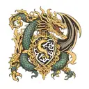 The Brown family golden crest heraldry eastern dragon wrapped tattoo design idea