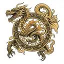 The Brown family golden crest heraldry eastern dragon wrapped tattoo design idea